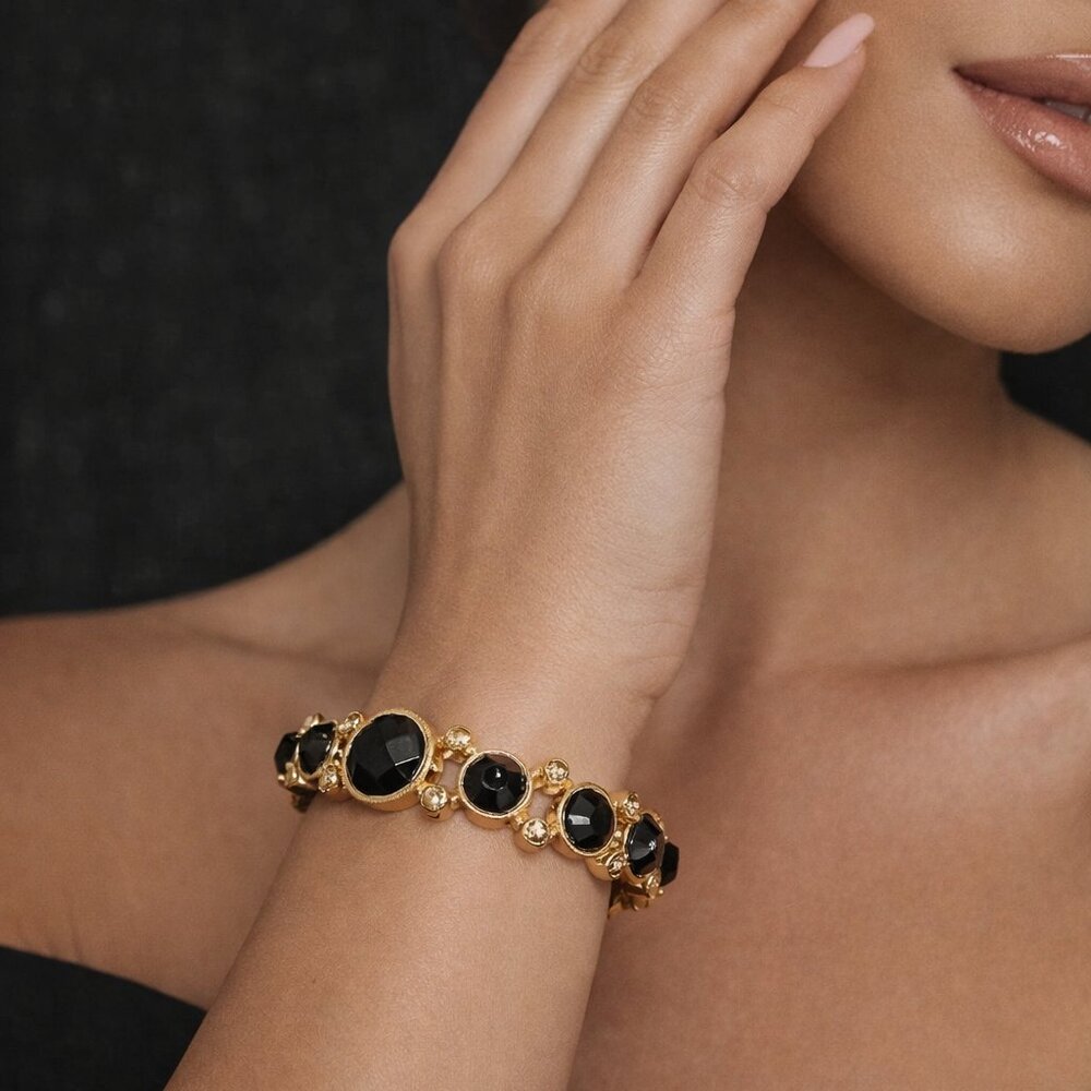 Thalia‎ Sodi Gold Tone Black Crystal Bangle